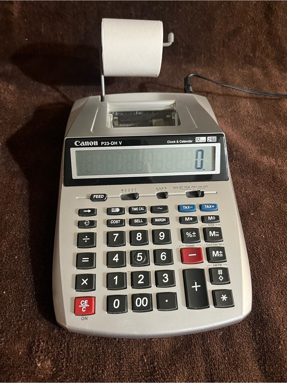 Canon P23-DH V Silver and Black Printing Calculator with Paper Roll